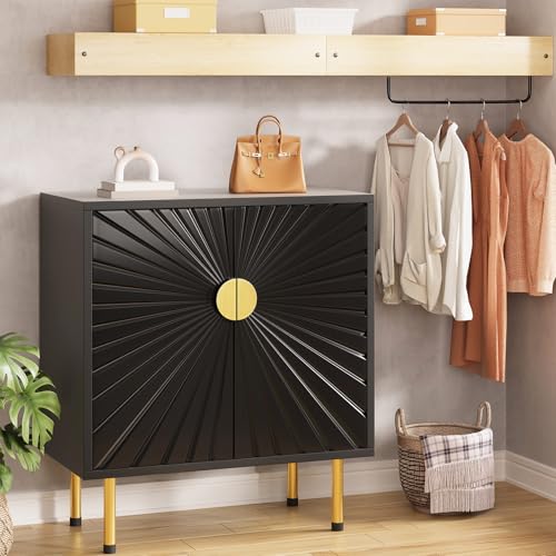 White Accent Storage Cabinet with Gold Handles and Flower Pattern Doors k7m