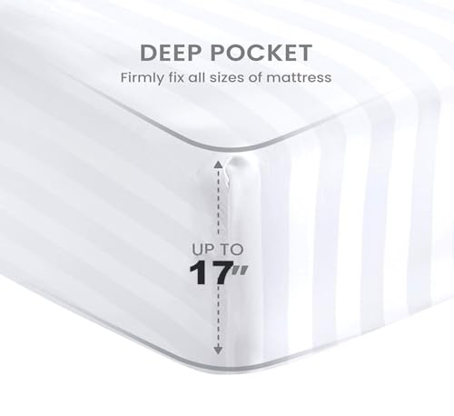 Egyptian Cotton King Sheets 1000 Thread Count White Stripe 4 Piece Set a7