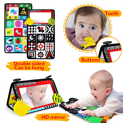 Tummy Time Mirror with Soft Crinkle Cloth Book and Teether Toys for Newborns a7