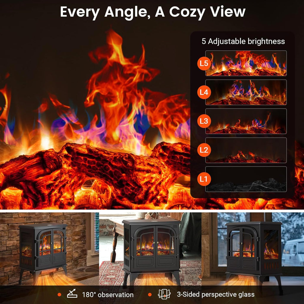Electric Fireplace Heater with Remote Control, 3D Flame, Timer k7p