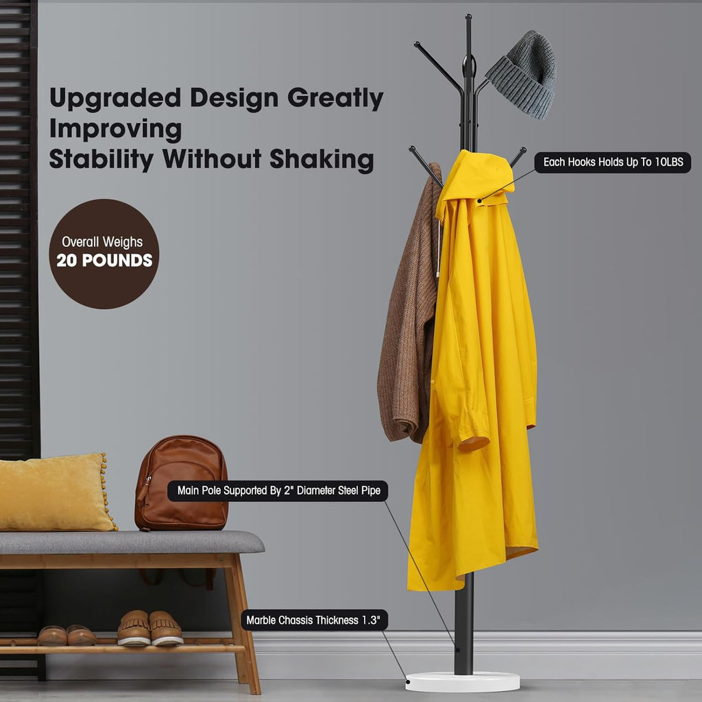 Coat Rack with 12 Storage Hooks, Marble Base7k
