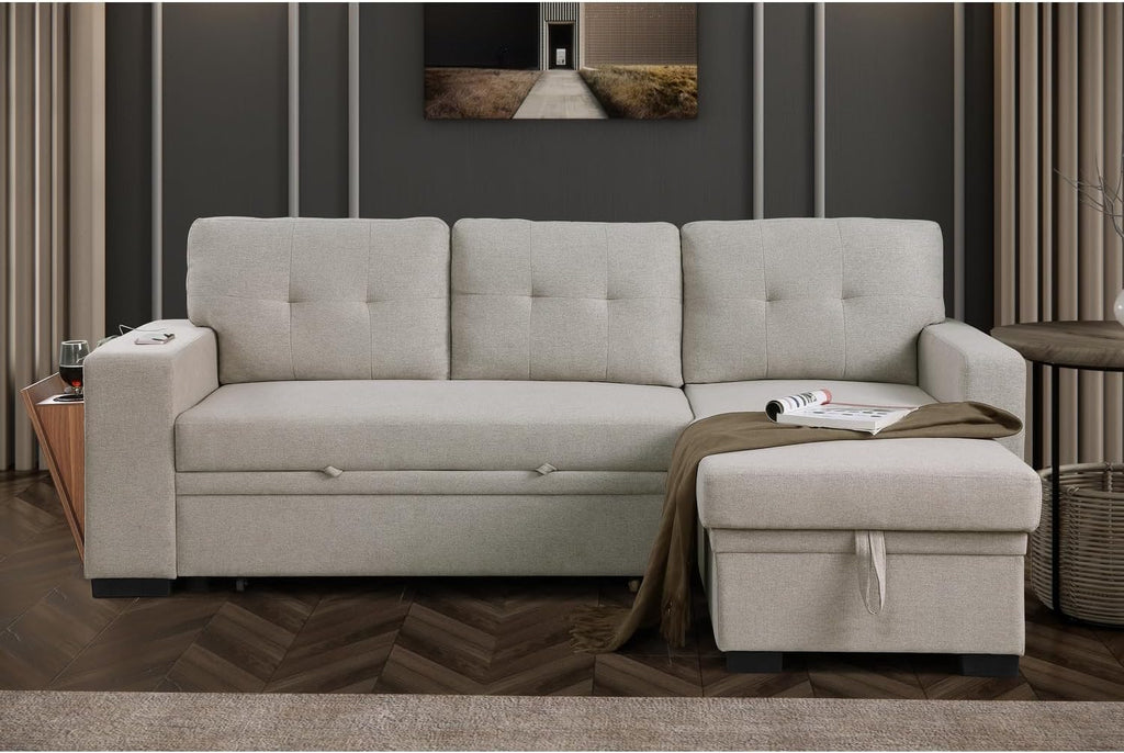 Modern L-Shaped Sleeper Sectional Sofa Bed Light Gray k7