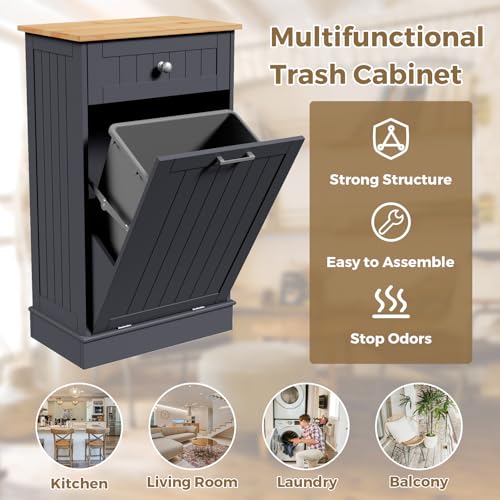 Trash Cabinet with Hideaway Drawer and Cutting Board White a7