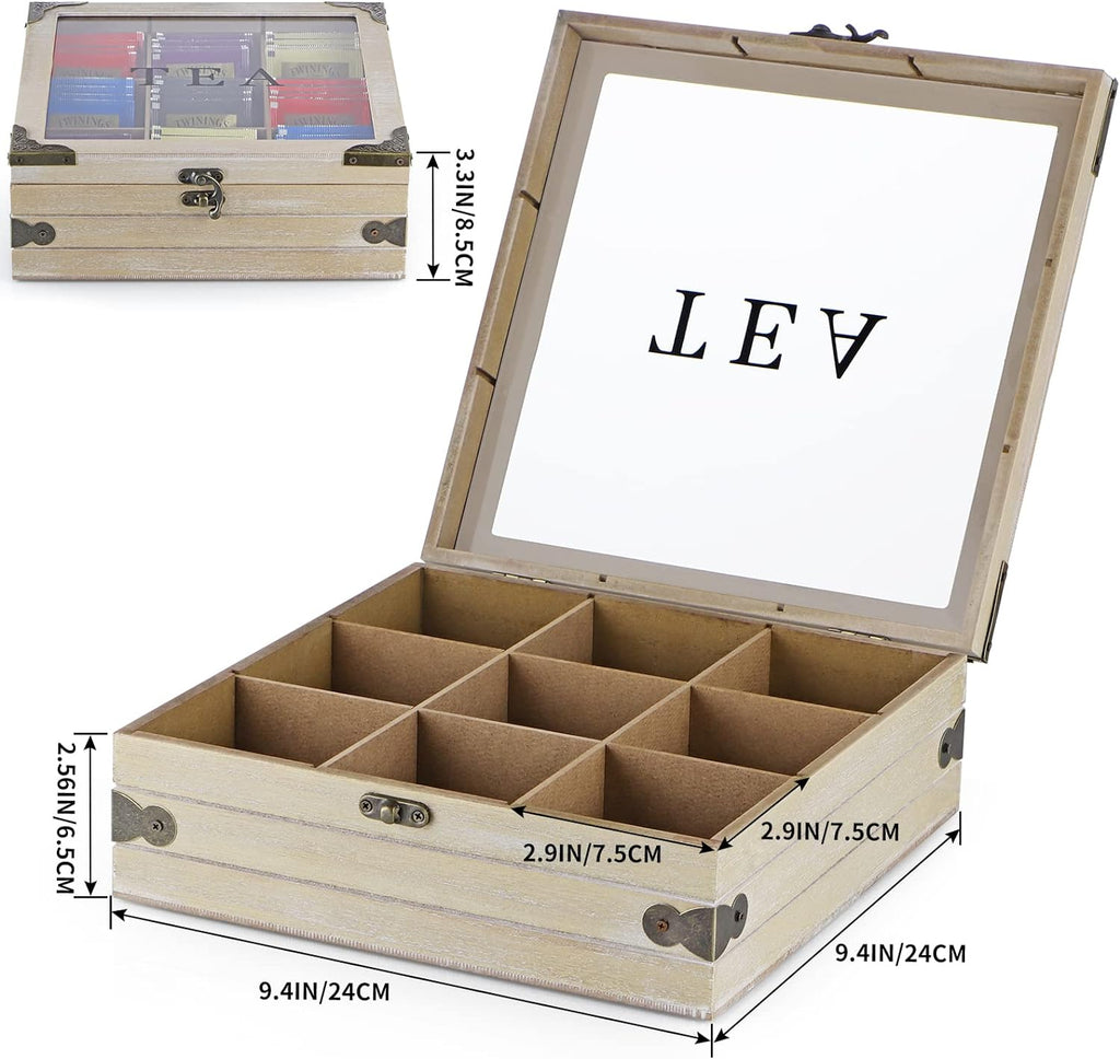 Tea Box Organizer with Glass Lid, 9 Compartments a7