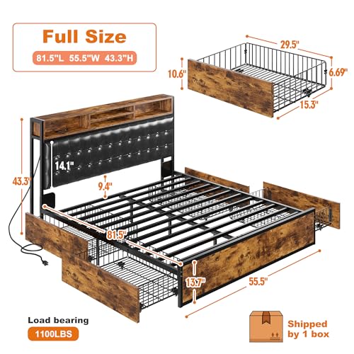 Queen Bed Frame with 4 Drawers and Charging Station a7k