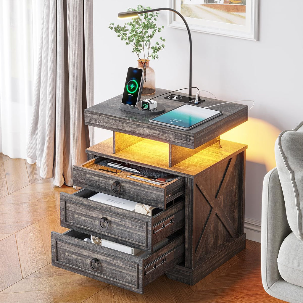 Nightstand with Wireless Charging and 2 Drawers a7k