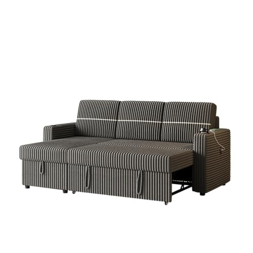 L-Shaped Sleeper Sectional Sofa Bed with Storage Chaise, Corduroy Brown a7