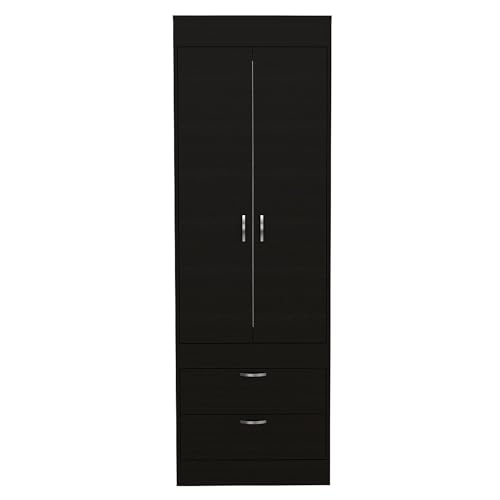 Wardrobe with 2 Doors and Drawer, Freestanding Wooden Closet for Bedroom, White a7