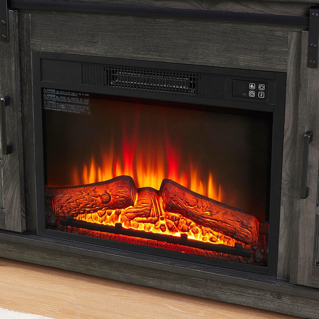 Electric Fireplace TV Stand for 65 Inch TV with LED Lights and Storage Drawers Charcoal Grey k7