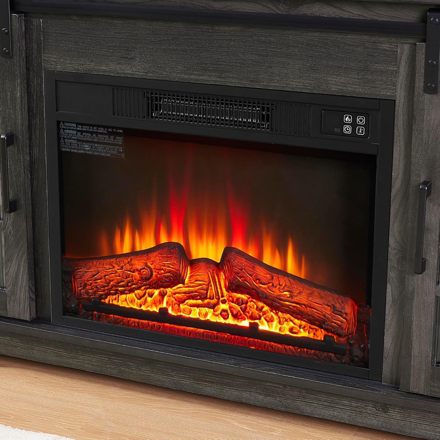 Electric Fireplace TV Stand for 65 Inch TV with LED Lights and Storage Drawers Charcoal Grey k7