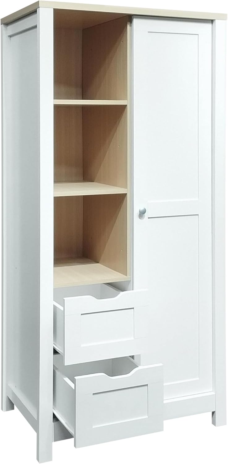 Wardrobe Closet Organizer with 2 Drawers and Hanging Rods White k7m
