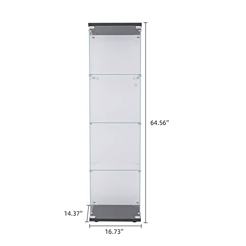 Glass Display Cabinet with Door, Floor Standing Bookshelf, Black 7k