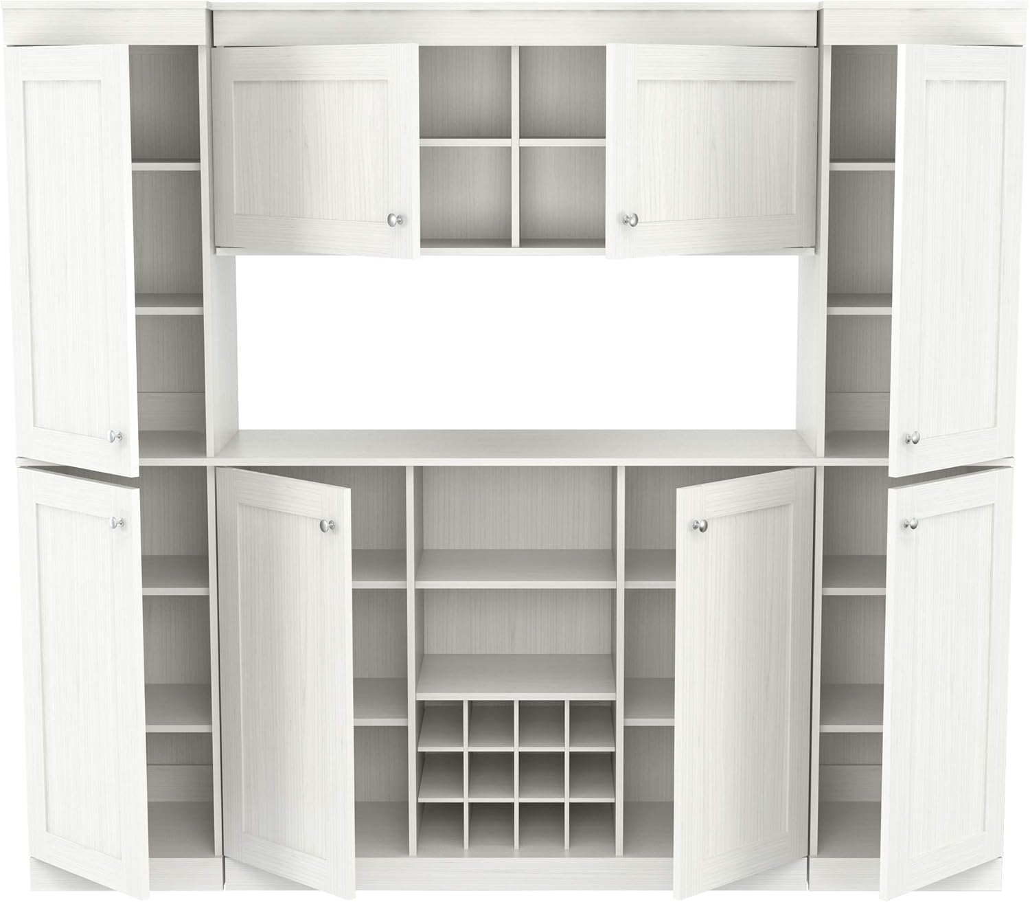 Shaker Style 4-Piece Buffet Storage System with 2 Tall Slim Cabinets, Washed Oak k7