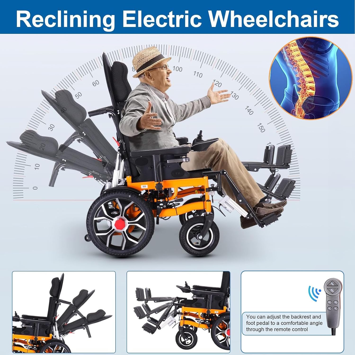 Reclining Foldable Electric Wheelchair for Adults, All Terrain 500W Motor, 20 Mile Range k7