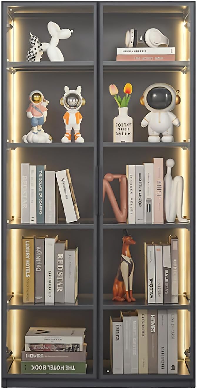 Glass Display Cabinet with LED Lights and 4-Tier Shelves a7