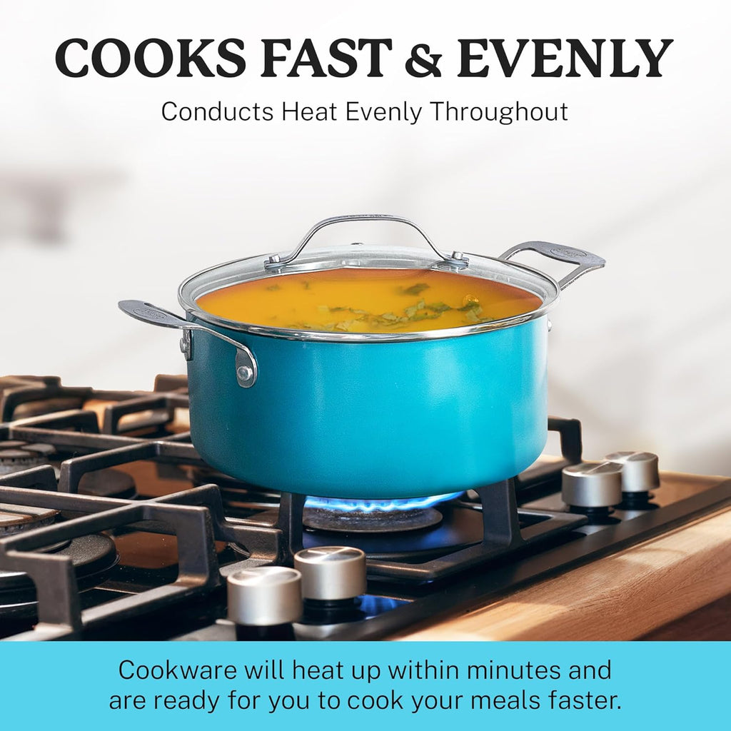 Nonstick Pots and Pans Set 20 Piece Ceramic Cookware Aqua Blue k7