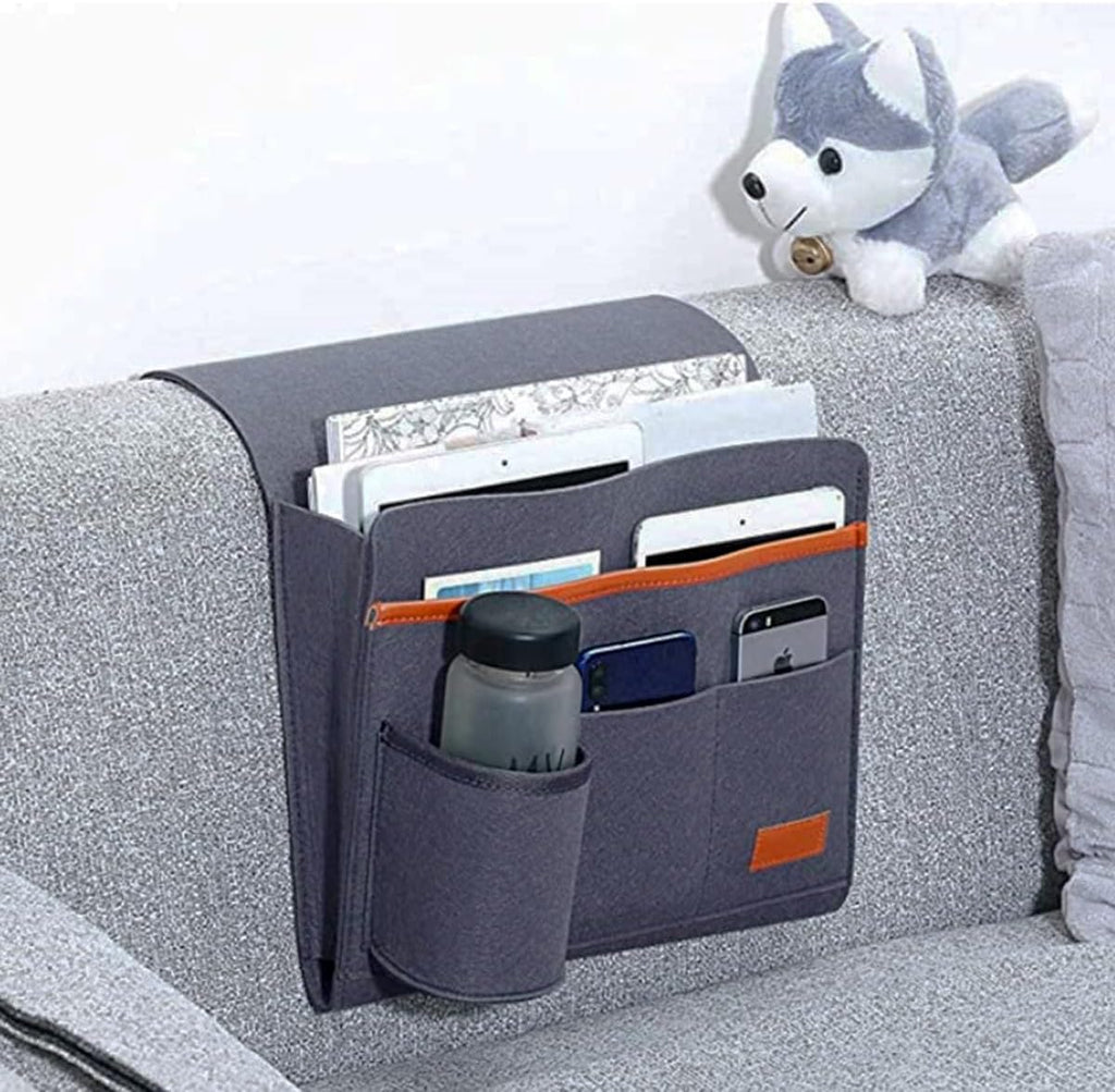 Bedside Caddy Felt Storage Organizer with 5 Pockets, Deep Gray k7