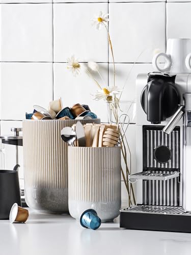 Ceramic Utensil Holder for Countertop, Set of 2, Marble Gray q7