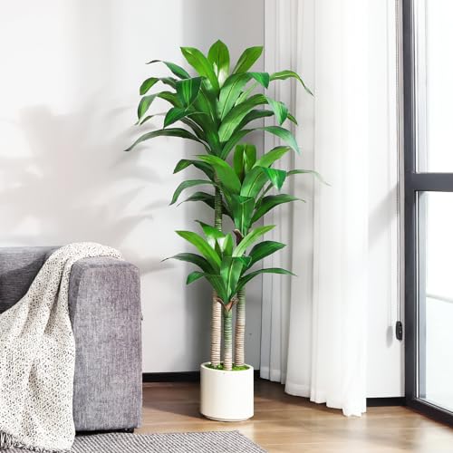 Artificial Dracaena Tree 5ft with White Planter Indoor Floor Plant k7m