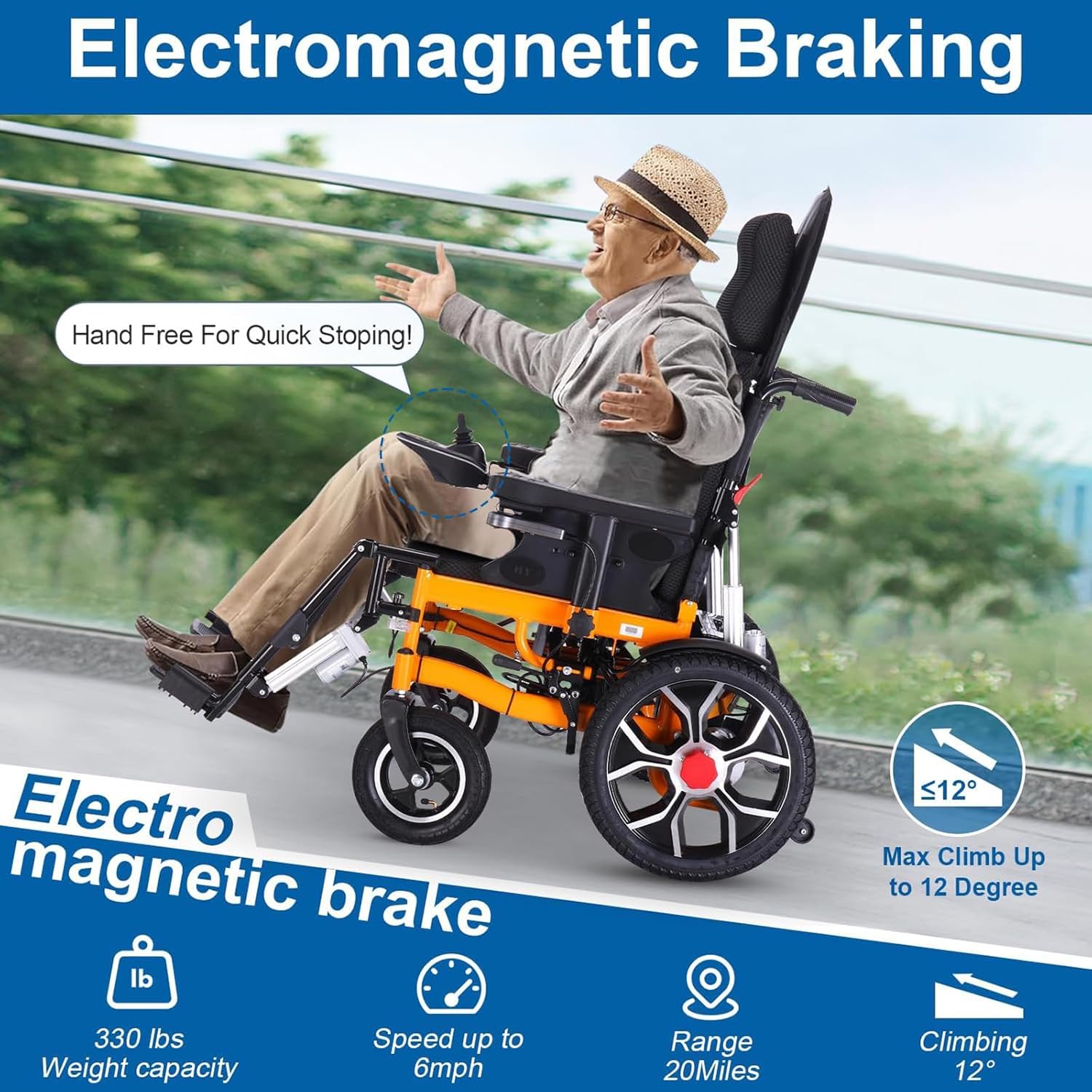 Reclining Foldable Electric Wheelchair for Adults, All Terrain 500W Motor, 20 Mile Range k7