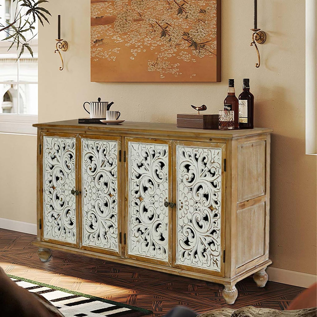 Accent Cabinet with 4 Doors Farmhouse Sideboard Buffet q7k