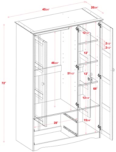 Solid Wood Armoire Wardrobe Closet with Shelves and Drawers k7