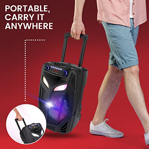 Pyle Portable Bluetooth PA Speaker 800W 12 Inch Indoor Outdoor Party Lights with Mic and Remote k7m