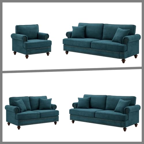 Green Fabric 3 Seater Chesterfield Sofa Tufted Couch q7k