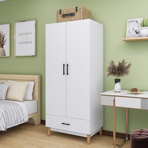 Wood Wardrobe Cabinet with 2 Drawers and Hanging Rod a7