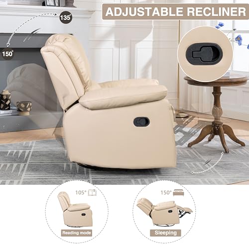 Leather Swivel Recliner Chair with Adjustable Footrest Beige k7
