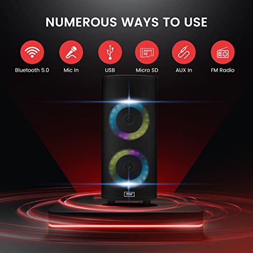 Pyle Portable Bluetooth PA Speaker System 700W Dual 8 Rechargeable TWS Party Light LED Display FM AUX MP3 USB SD Wheels Wireless Mic Remote Control Tablet Holder Included k7