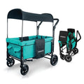 WONDERFOLD W1 Original Double Stroller Wagon (2 Seater) - Collapsible Wagon Stroller with Seats with 5-Point Harnesses, Adjustable Push Handle, and Sun Canopy, Teal Green