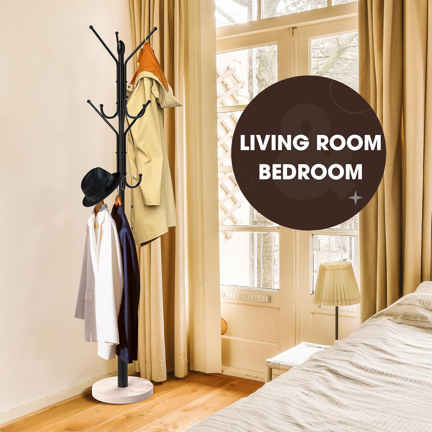 Coat Rack with 12 Storage Hooks, Marble Base7k