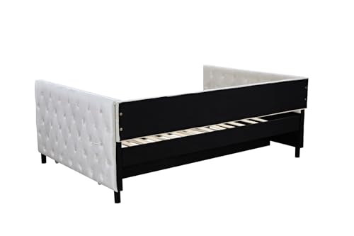 Velvet Tufted Twin Daybed with Trundle Beige k7