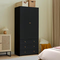 Wardrobe Closet Armoire, 71 "Wardrobe Armoire Wooden Closet with 3 Drawers, 2 Doors Household Freestanding Wooden Closet Storage Cabinet for Bedroom (Black)
