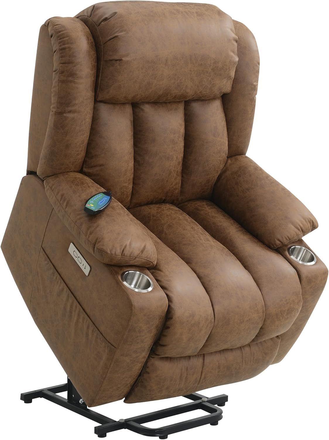 Power Lift Recliner Chair for Elderly with Heat and Massage Brown Leather a7