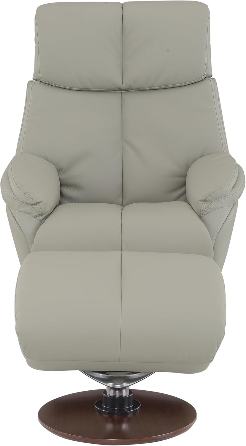 Leather Swivel Recliner Chair with Ottoman and Wooden Base, Gray a7
