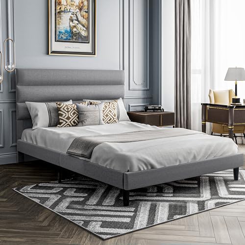 Full Size Bed Frame with Adjustable Headboard Dark Gray k7