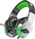 BENGOO V-4 Gaming Headset for Xbox One, PS4, PC, Controller, Noise Cancelling Over Ear Headphones Mic, LED Light Bass Surround Soft Memory Earmuffs for Computer Laptop Mac Nintendo Switch -Green