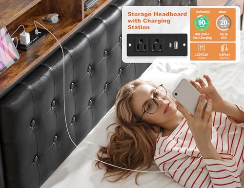 Queen Bed Frame with 4 Drawers and Charging Station a7k
