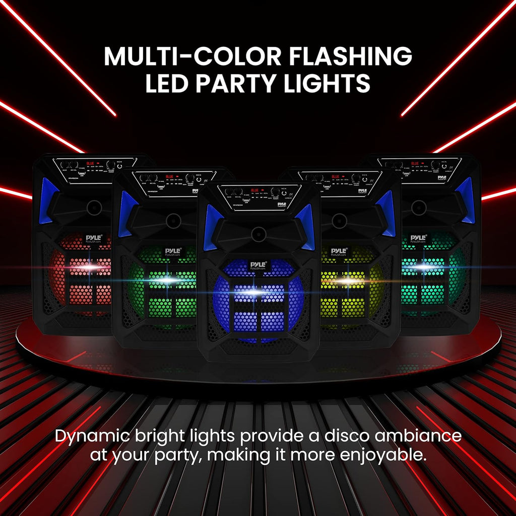 Pyle Portable Bluetooth PA Speaker System 400W Outdoor with Mic and Party Lights a7