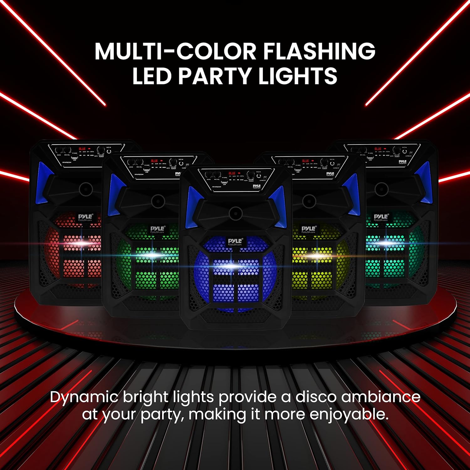 Pyle Portable Bluetooth PA Speaker System 400W Outdoor with Mic and Party Lights a7