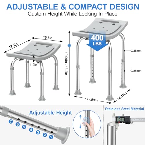 Heavy Duty Stainless Steel Shower Chair with Anti-Slip Seat and Grab Bar k7m
