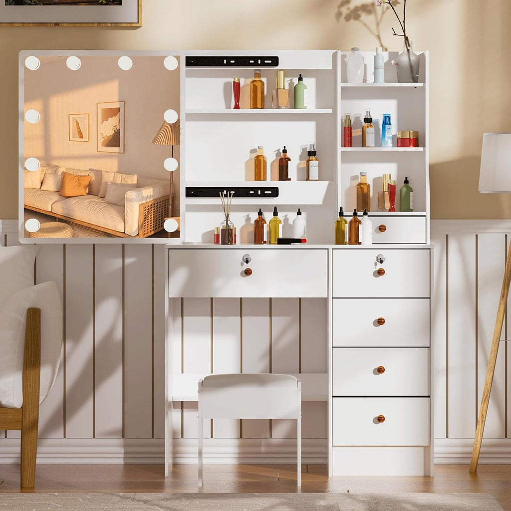 Makeup Vanity with Sliding Mirror and Lights for Home k7p
