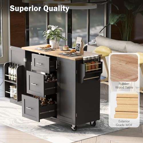Kitchen Island Cart with Storage and 3 Drawers on Wheels Grey Blue k7m