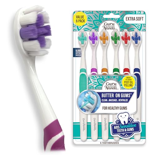 GuruNanda Butter on Gums Toothbrush with Extra Soft Bristles for Sensitive Gums, Soft Toothbrush for Kids & Adults, 8 ct