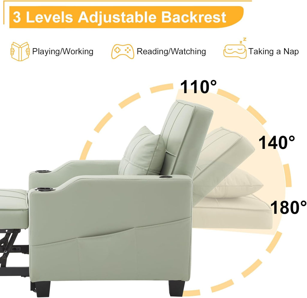 Sleeper Chair 3-in-1 Pull Out Sofa Bed with USB Ports, Mint Green a7