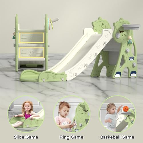 Toddler Slide for Ages 1-3 Indoor Outdoor Playset with Basketball Hoop Pink k7