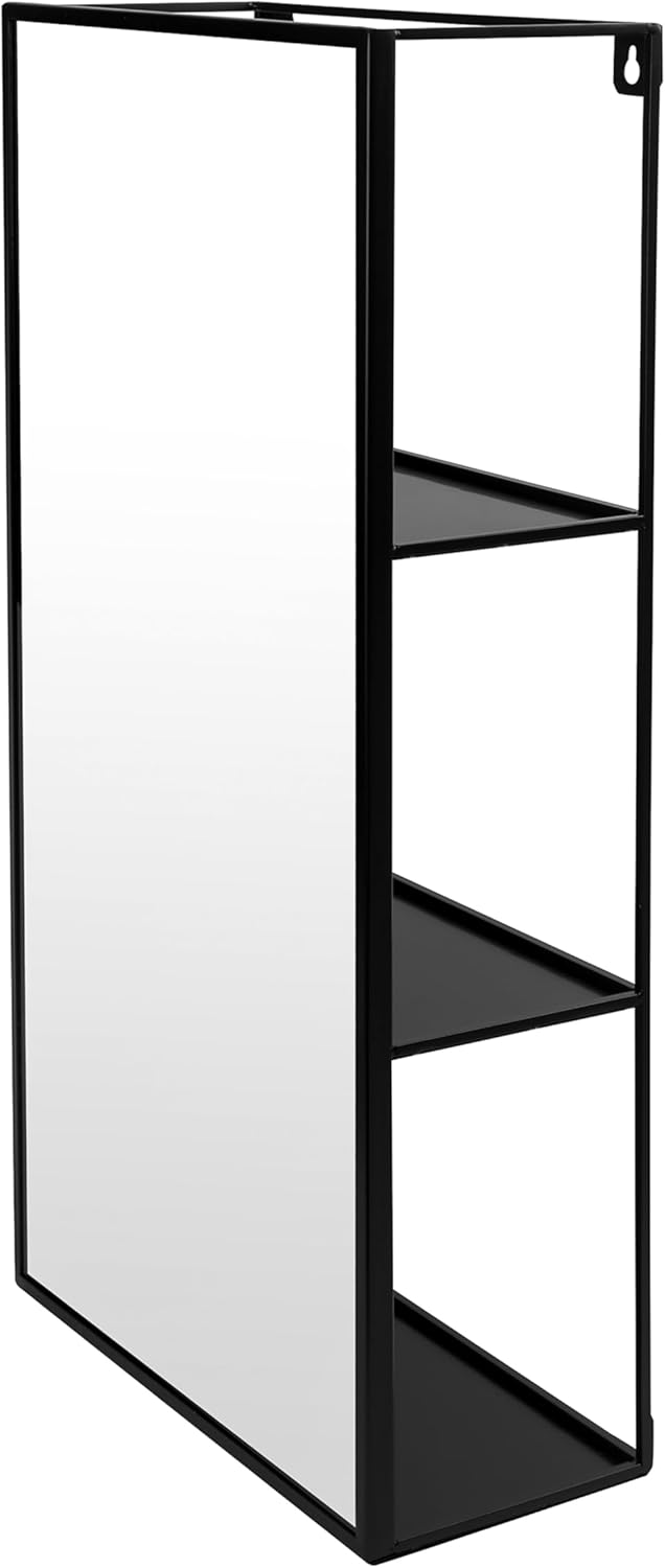 Black Metal Bathroom Mirror Cabinet 3 Shelves k7