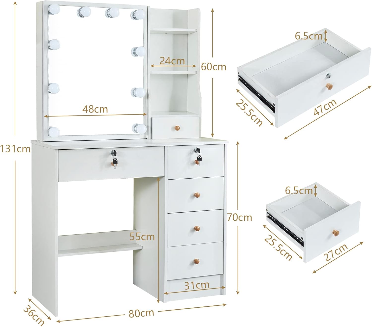 Makeup Vanity with Sliding Mirror and Lights for Home k7p